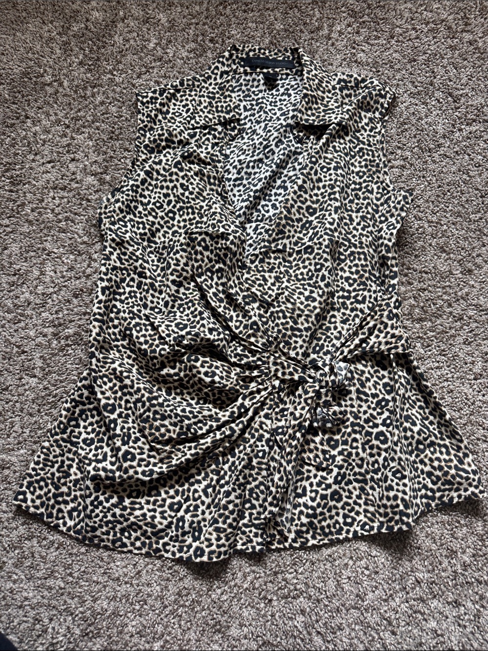 Express Sleeveless Leopard-Print Wrap Blouse in Tan and Black